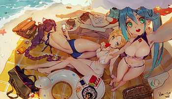 party at the beach, , swimsuit, ecchi, beach HD wallpaper