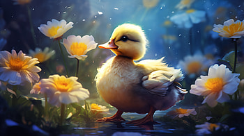 !little Duck, flower, garden, AI Art, Animal, duck HD wallpaper