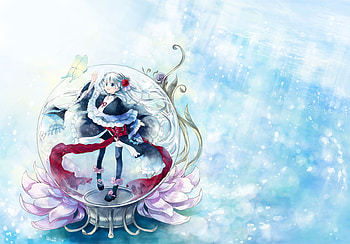 Anime girl, blue, anime, flower, glass, girl HD wallpaper