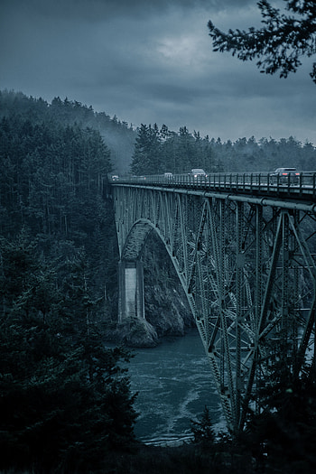 Nature, Mountains, Cars, Bridge, Evening HD phone wallpaper