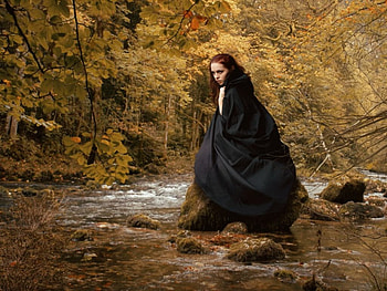 Next Autumn, river, autumn, forest, woman HD wallpaper