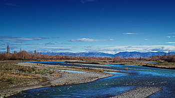 Braided River in Waiau North Canterbury, New Zealand, landscape, clouds, sky, mountains HD wallpaper