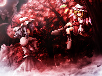 flandre scarlet, wings, lights, red, blood, dark, tree HD wallpaper