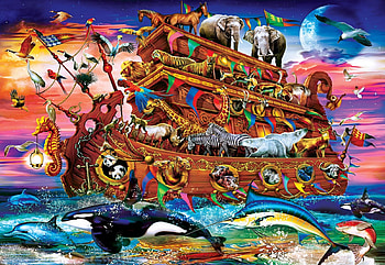 Noah's Ark Ships Away, sea, ship, painting, animals HD wallpaper