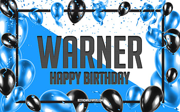 Happy Birtay Warner, Birtay Balloons Background, Warner, with names, Warner Happy Birtay, Blue Balloons Birtay Background, Warner Birtay HD wallpaper