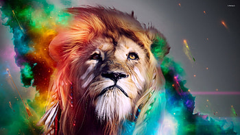 Colorful lion - Digital Art - HD wallpaper