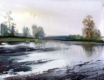 River painting, river, nature, art, painting HD wallpaper