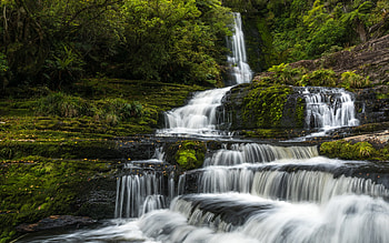 McLean Falls, mountain river, Tautuku River, waterfall, rocks, mountain waterfalls, New Zealand HD wallpaper
