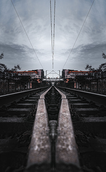 City, Building, Miscellanea, Miscellaneous, Railway, Wires, Wire, Rails HD phone wallpaper