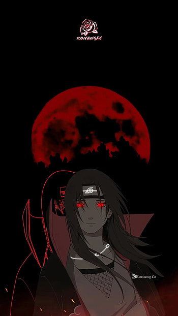 Itachi Uchiha, red, itachi , naruto , moon, light, neon, naruto shippuden HD phone wallpaper