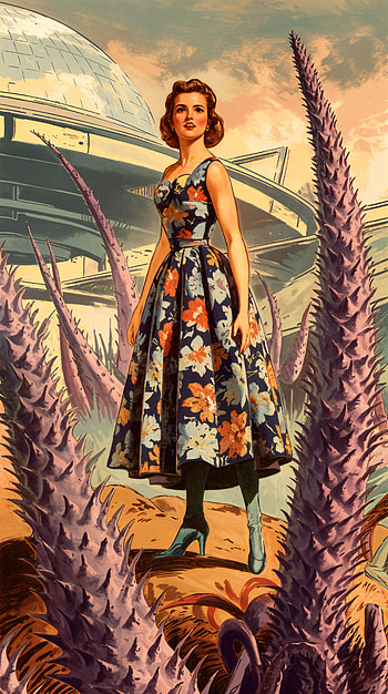 Floral Dress Fantasy: A Beautiful , floral dress, retro, fashion, Sci Fi, woman HD phone wallpaper