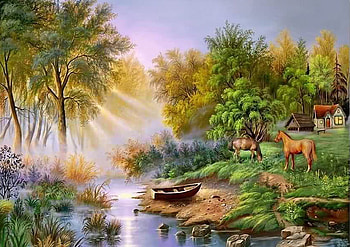 beautiful lake, horses, grass, nature, lake HD wallpaper