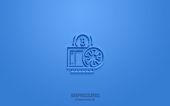 graphics cards 3d icon, blue background, 3d symbols, graphics cards, technology icons, 3d icons, graphics cards sign, technology 3d icons HD wallpaper
