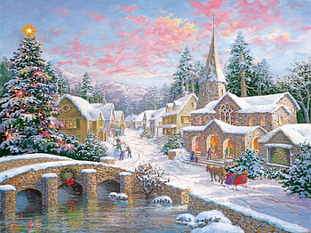Christmas Eve Church Service, christmas, snow, bridge, church, tree, river, winter, snowman, star, water HD wallpaper