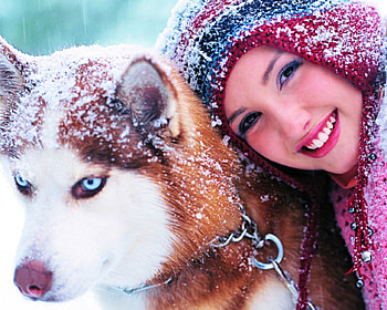 Friends, dog, face, woman, smile HD wallpaper