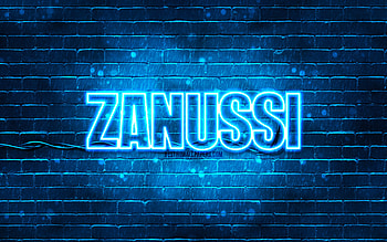 Zanussi blue logo, , blue brickwall, Zanussi logo, brands, Zanussi neon logo, Zanussi HD wallpaper
