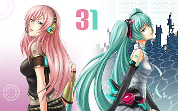 Megurine Luka & Hatsune Miku Append, blue, colorful, luka, awesome, heads, append, cute, vocaloid, beauty, nice, miku, vocaloids, hatsune, megurine luka, skirt, blue eyes, crossover, hatsune miku, twintail, blue hair, headset, beautiful, pink hair, pink, anime, cool, megurine, miku append HD wallpaper