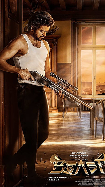 Vijay Beast, Gun, Poster, Background HD phone wallpaper
