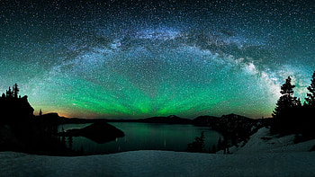 Beautiful Aurora Borealis Northern Lights Starry Sky Green Trees Nature HD wallpaper