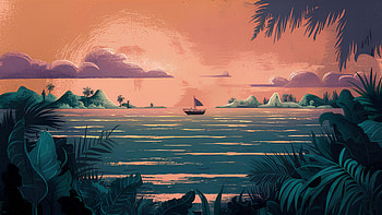 Tropical island sunset with sailing boat, tropical, island, sunset, sailing, boat HD wallpaper
