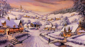 Snow, Winter, Artistic, House, Painting, Tree, Village HD wallpaper