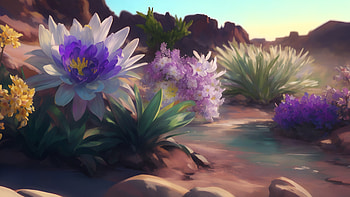 Desert flowers, flower, desert, drawing HD wallpaper