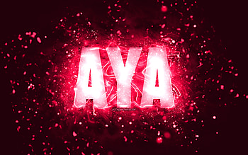 Happy Birtay Aya, , pink neon lights, Aya name, creative, Aya Happy Birtay, Aya Birtay, popular american female names, with Aya name, Aya HD wallpaper