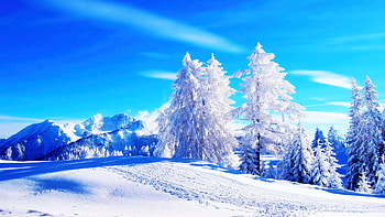 A perfect day in Winter, sky, snow, landscape, trees, clouds, mountains HD wallpaper