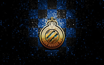 Club Brugge KV, glitter logo, Jupiler Pro League, blue black checkered background, soccer, belgian football club, Club Brugge KV logo, mosaic art, football, Club Brugge FC HD wallpaper