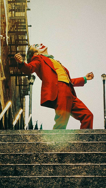 Joker Movie, red, 2019, coat, art, stairway, dance HD phone wallpaper