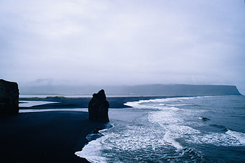 Beach, blue-dark, sea waves, sea, nature, Iceland HD wallpaper