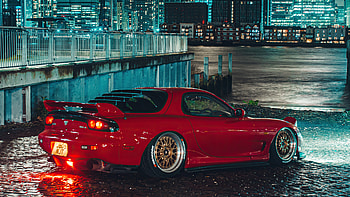 Red Mazda Rx7 On Streets K4, mazda-rx7, mazda, cars, reflection HD wallpaper