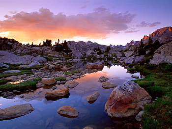 Nature, Rivers, Grass, Stones, Sky, Mountains, Evening, Wyoming, Wind River Range HD wallpaper