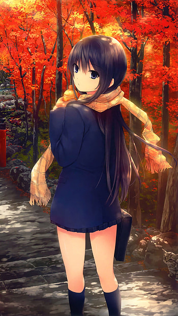 ... Girl walking on a fall day Anime mobile HD phone wallpaper