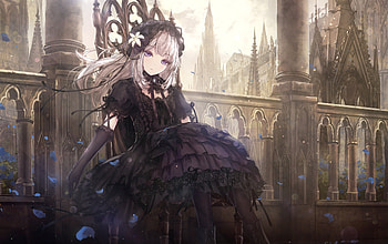 Gothic Anime, Purple eyes, Lolita throne, Castle artwork HD wallpaper