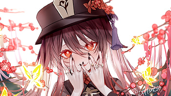 Red Eyes Hu Tao Genshin Impact HD wallpaper