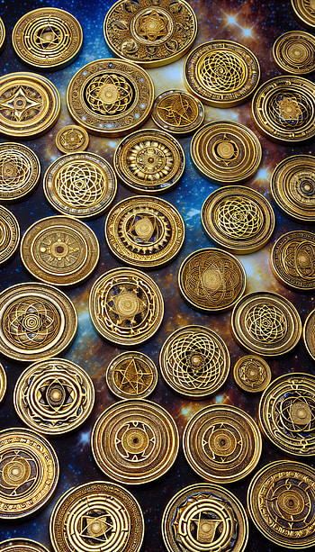 Astrological Gold Coins, coin, pattern, gold, cosmic HD phone wallpaper