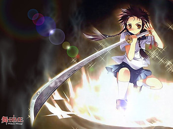 Minagi Mikoto, anime, red star, mai hime, school uniform, katana HD wallpaper