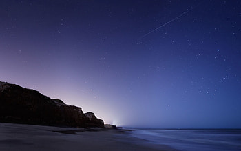 Nature, Sky, Sea, Stars, Night, Twilight, Rock, Dusk, Falling HD wallpaper