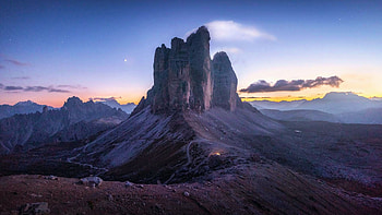 Blue hour at Tre Cime di Lavaredo, Dolomites, Italy, landscape, sky, rocks, alps, colors HD wallpaper
