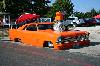 Big Motor & Slammed Nova, Nova, Custom, Orange, GM HD wallpaper