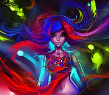Colorful Splash, blue, colorful, colors, digital art, dress, abstract, drawings, female, splash, weird things people wear, girl, paintings, people, creative pre-made, fantasy, redhead, illustrations, hair HD wallpaper