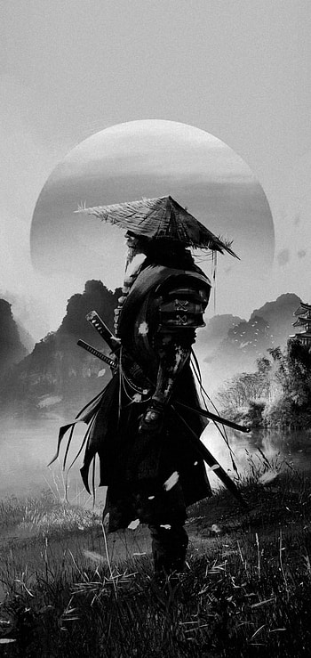 Gray Sunset Samurai, Sky, Art, China, Japan, Ninja, Jappanise, Sun HD phone wallpaper
