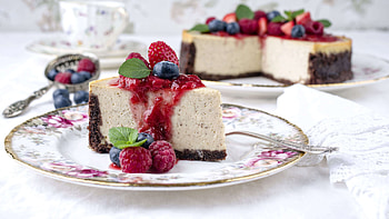 Indulgent cheesecake, Bursting with berries, Creamy and rich, Decadent dessert HD wallpaper