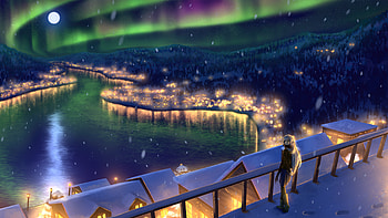 Upon The Night Sky , anime-girl, anime, artist, artwork, digital-art, deviantart HD wallpaper