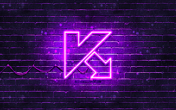 Kaspersky violet logo, , violet brickwall, Kaspersky logo, antivirus software, Kaspersky neon logo, Kaspersky HD wallpaper