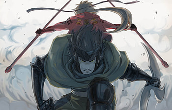 Sarutobi Sasuke & Sanada Yukimura, sengoku basara, armour, jacket, shuriken, weapons, sanada yukimura, yukimura sanada, anime, sasuke sarutobi, cool, sarutobi sasuke, duo, green eyes HD wallpaper