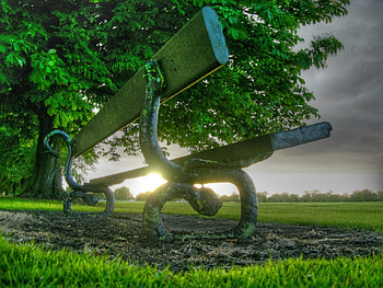 Nature, Sun, Clouds, Wood, Park, Tree, Evening, Bench HD wallpaper