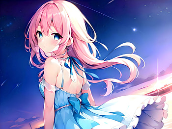 Girl in field with night sky, evening, night, AI Art, Anime, girl, anime girl, anime night HD wallpaper
