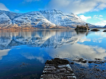 Snow on Mountains, blue, reflection, snow, mountains, water, lake HD wallpaper